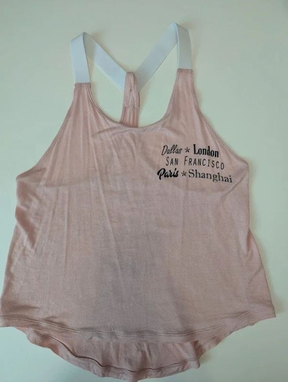 Rare Rebel Athletic pink tank top city names YL ? AXS ? Cheer dance